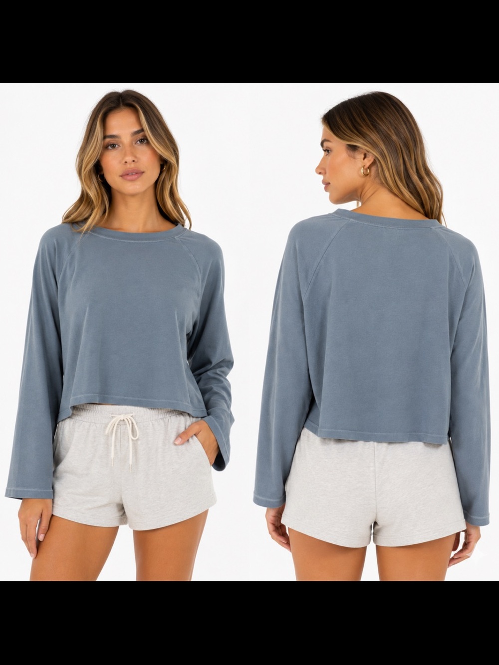 l*space Washed Slate Blue Cropped Long-Sleeve Top - Picture 2 of 6